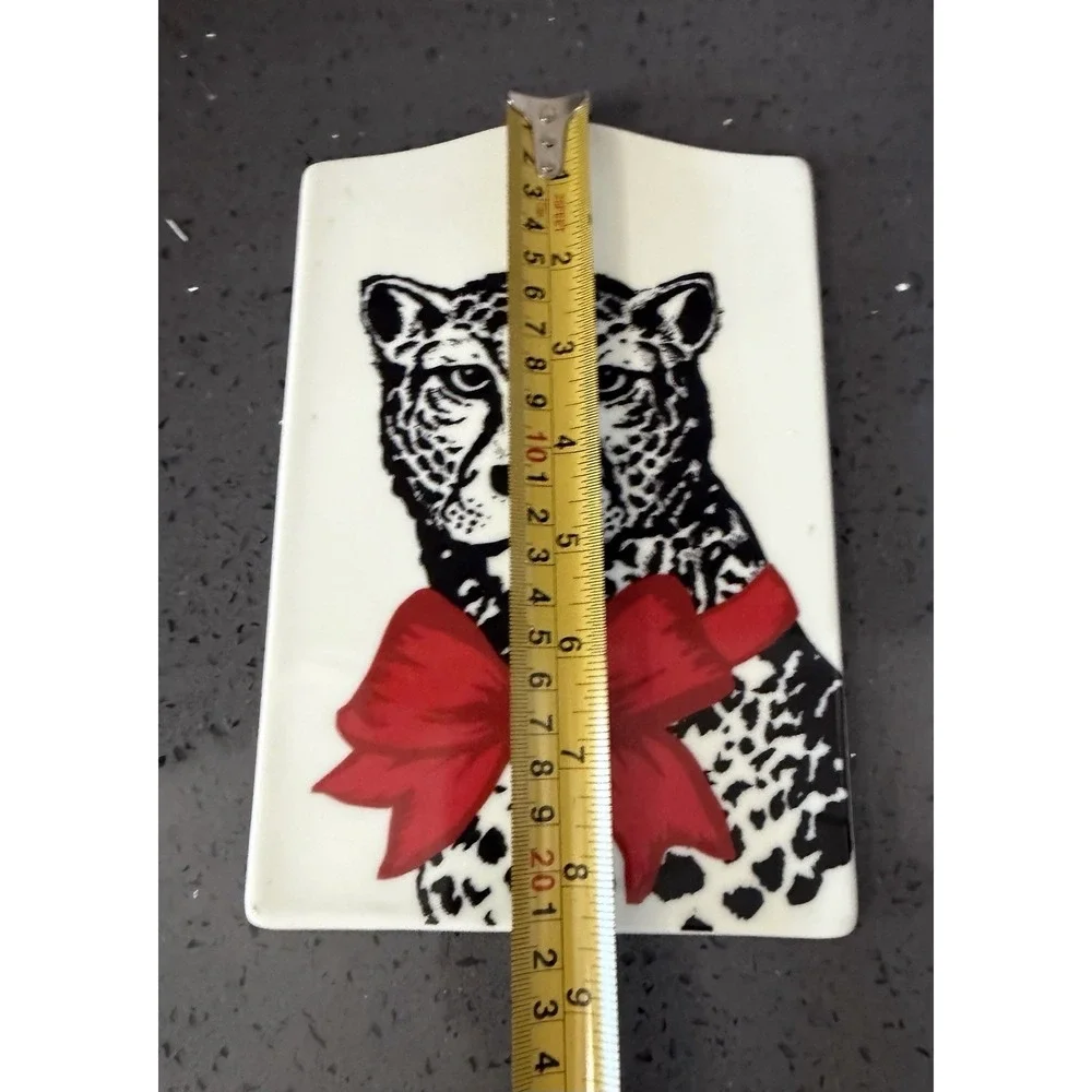 Ceramic Leopard W/ Red Bow Plaque Sign‎ Decor Serving Board